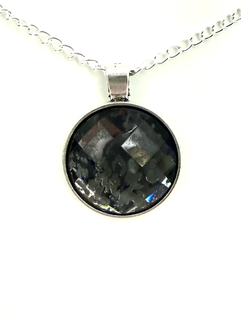 Sterling Silver 925 Black Faceted Stone Pendant Necklace Minimalist Jewelry